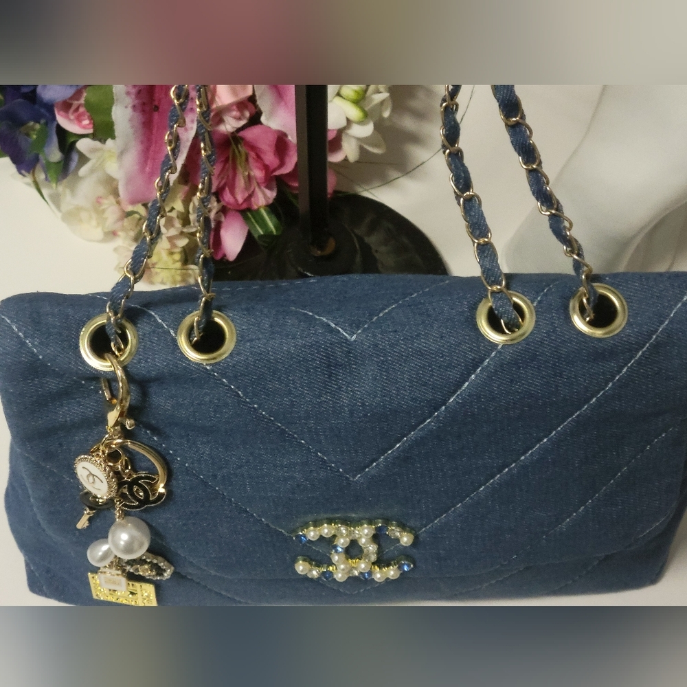 Quilted Denim 2 Way Shoulder/crossbody Bag, New - Picture 6 of 9